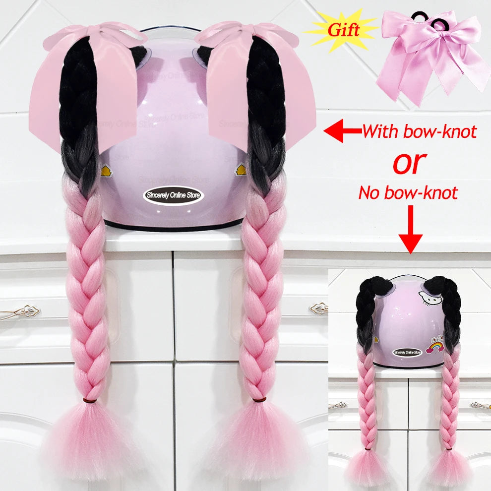 2pcs/pair New Motorcycle Helmet Braids Woman Braids Wig For Motorbike Helmets 164 colors Twist Dual Pigtail Ponytail With Sucker