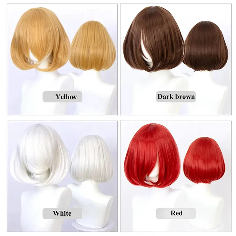 Snoya 35cm Synthetic short bob straight hair with trimmable bangs Lolita pink green blonde red cosplay wigs for women+wig cap