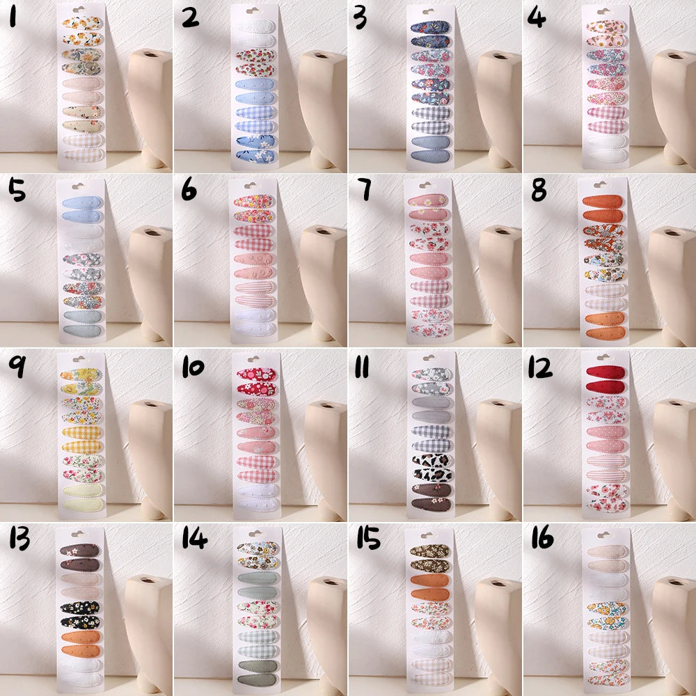 10Pcs/Lot Fresh Print Cotton Alloy Hair Clips for Kids Fabric Plaid BB Hairpins Girl Hairgripe Headwear Baby Hair Accessories