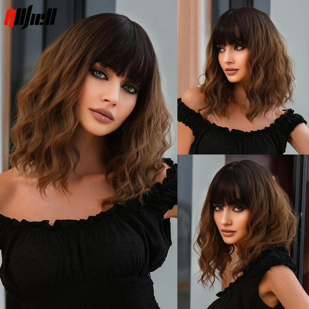 Short Curly Wavy White Synthetic Wig White Lolita Hair Wig with Bangs for Women Natural Cosplay Party Halloween Heat Resistant