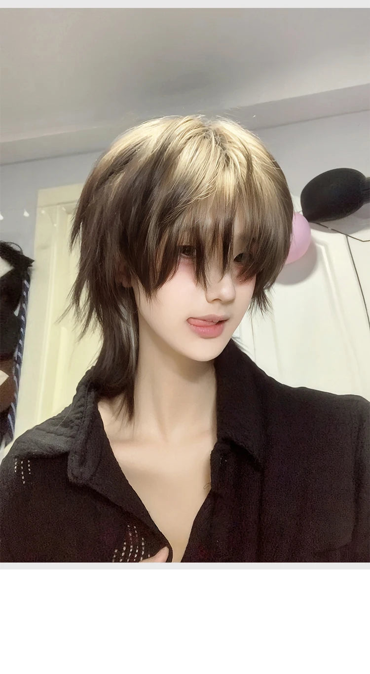 Anime Role-Playing Cos Wig New Wolf-Tailed Mullet Head Boy Short Hair Gradient Wig Siamese Cat Handsome Cute Wig Props Cos Props