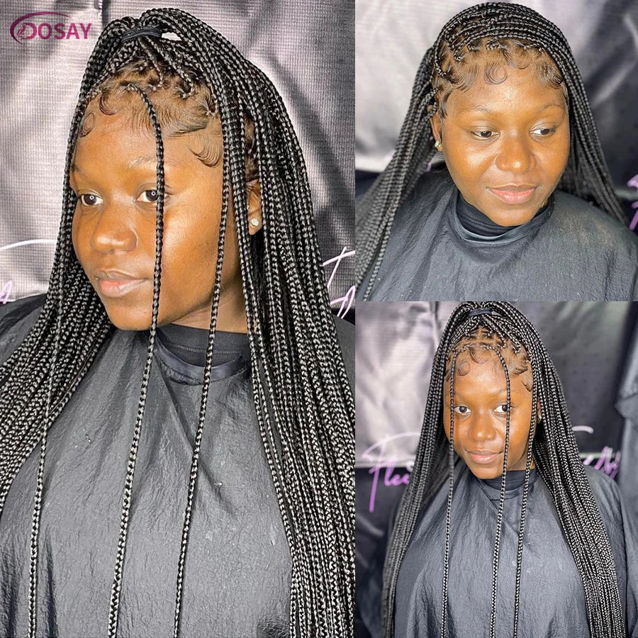 36Inch Synthetic Long Box Braided Wig Full Lace Straight Cornrow Braiding Wig Burgundy Knotless Cornrow Braid Wig With Baby Hair