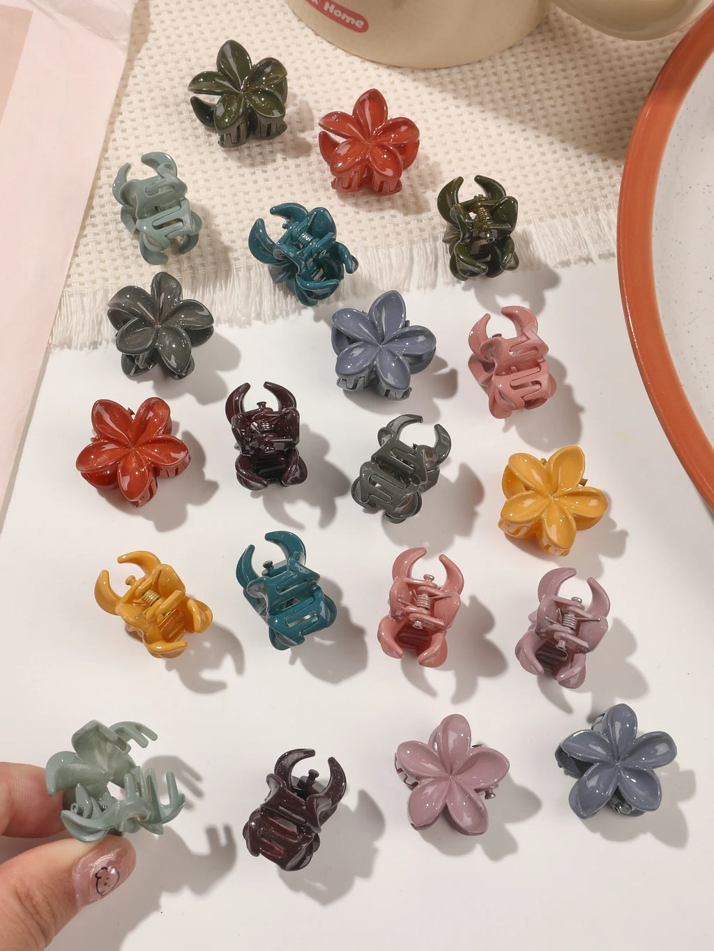 Mini Flower Hair Clips Pack for Women - Creaseless Styling Claw Clips for Bangs and Tiny Hair Styling