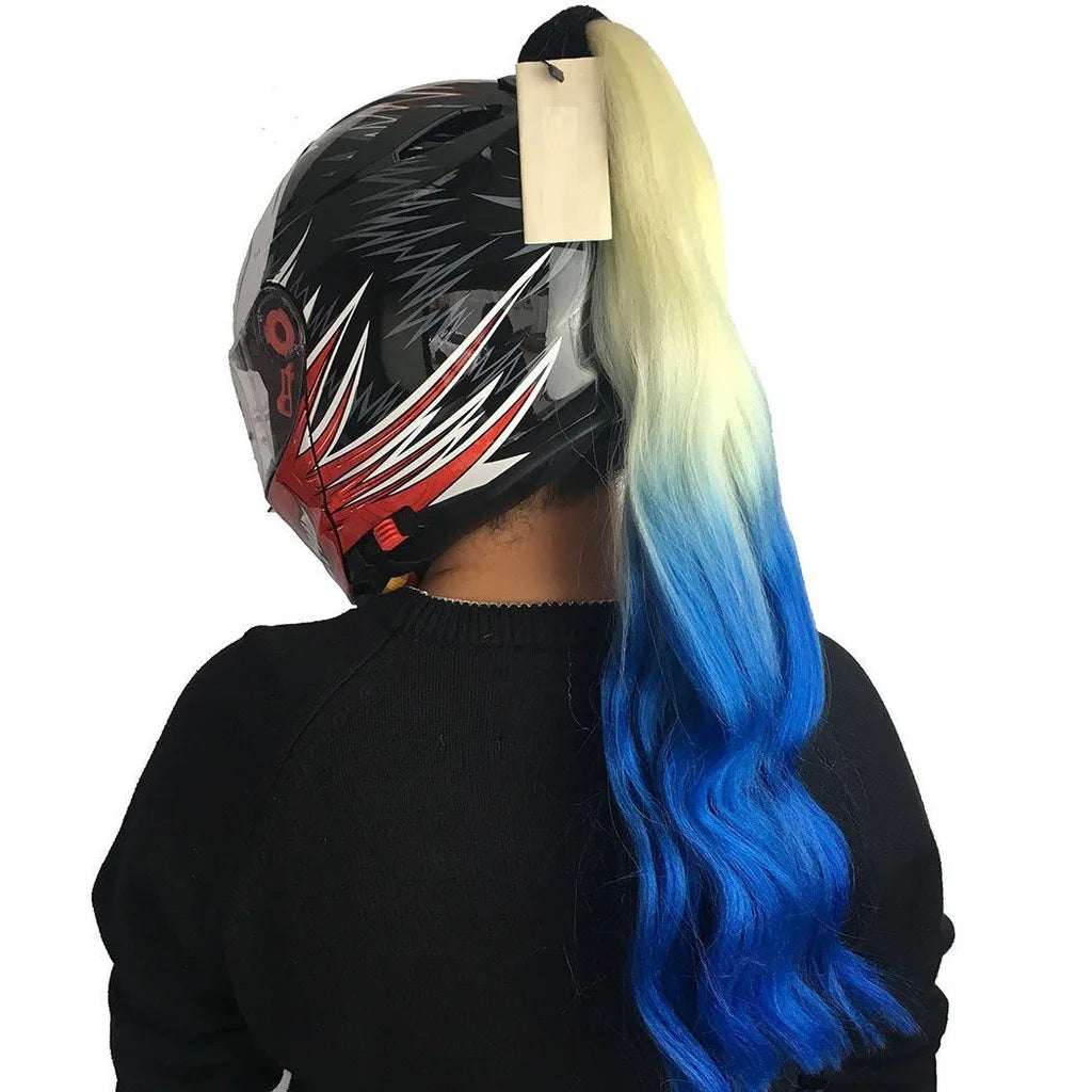 Knight style braided helmet wig - Neutral ponytail accessory for motorcycle, skiing, and bicycle helmets - Role playing