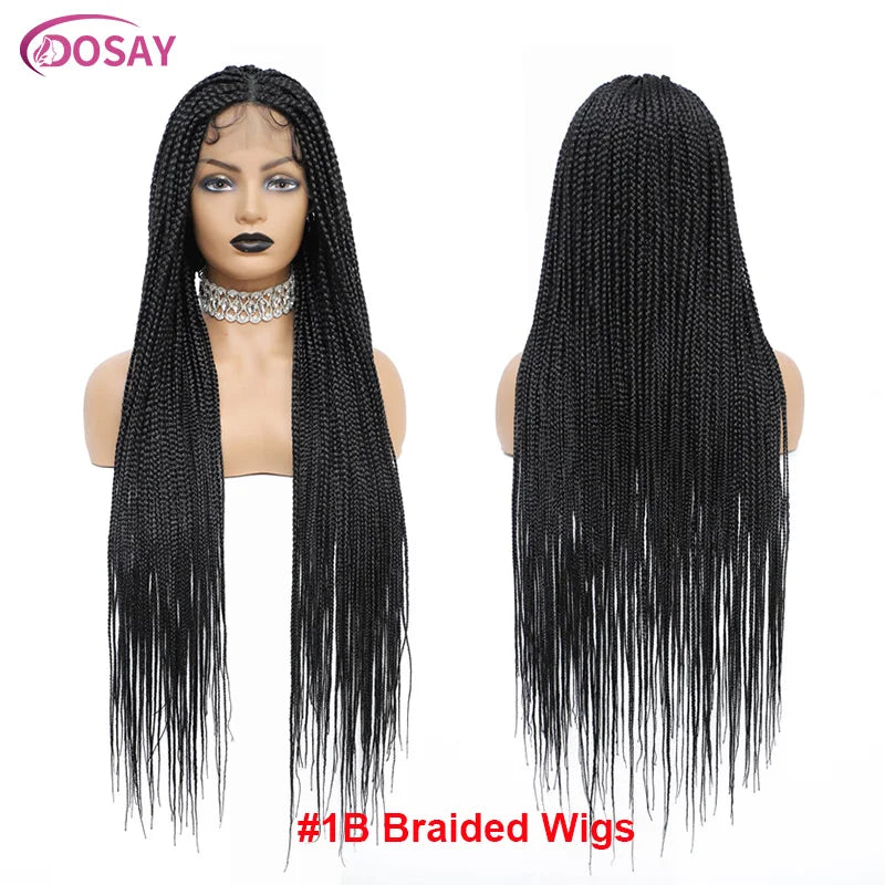 36Inch Synthetic Long Box Braided Wig Full Lace Straight Cornrow Braiding Wig Burgundy Knotless Cornrow Braid Wig With Baby Hair