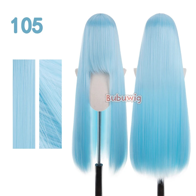 Bubuwig Synthetic Hair 100cm Long Straight Pure Color Cosplay Wigs Over 100 Colors Pink Orange Blonde Green Wig Heat Resistant