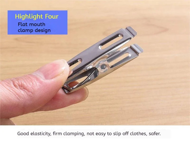 20pcs Stainless Steel Flat Mouth Clothespins, Binder Clips, Drying Hanger, Metal Clip Set, Metal Clothes Clips For Clothes Sock