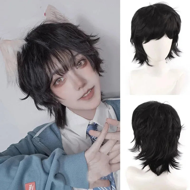 Synthetic Short Curly Boy  Party Hair Wig Black Brown Natural Fake False Hair For Men Handsome Breathable Christmas Halloween