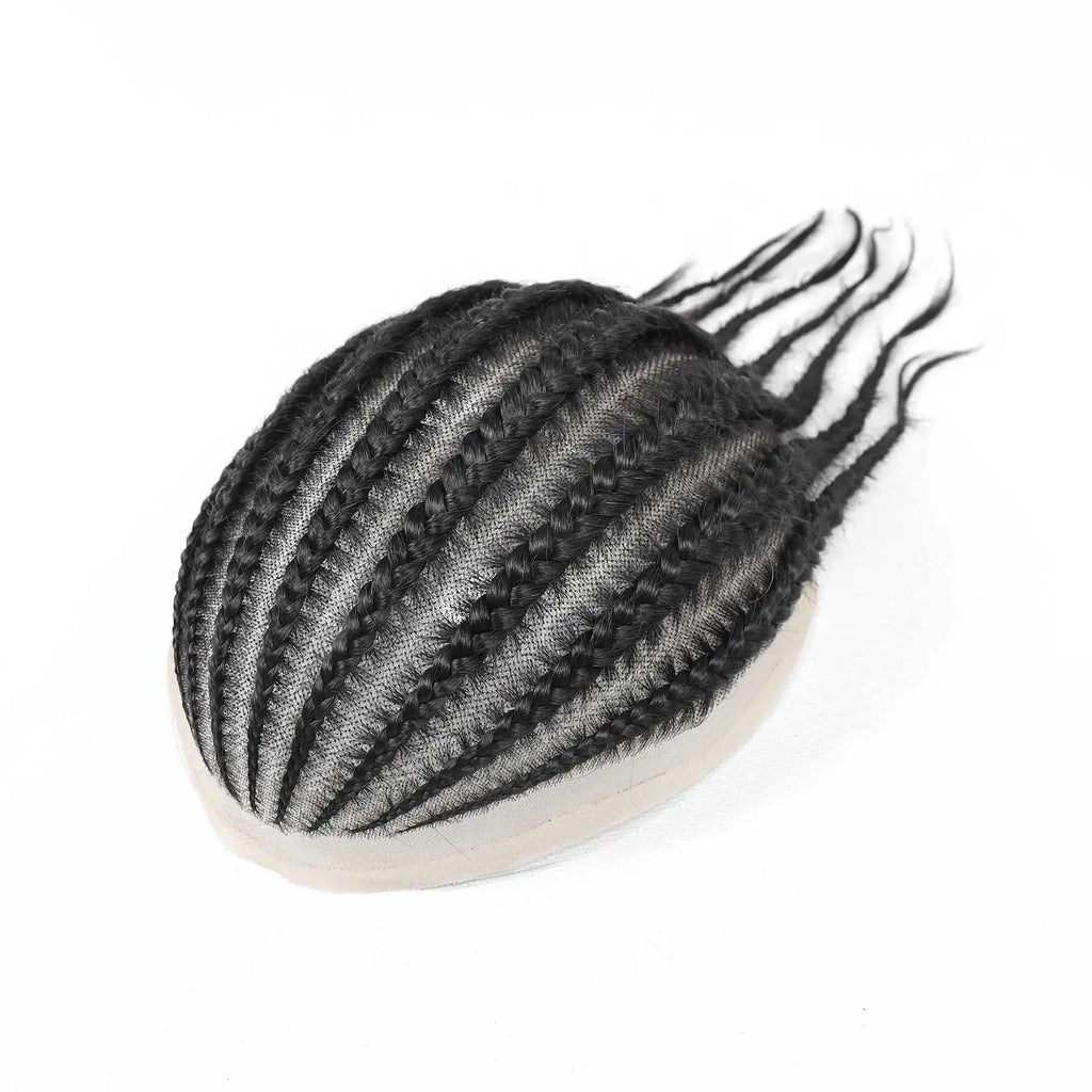 Men's Black Cornrow Box Braided Human Hair Man Toupee Full Lace Male Toupee For Men Afro Cornrow Braids Human Hair Mens Wigs
