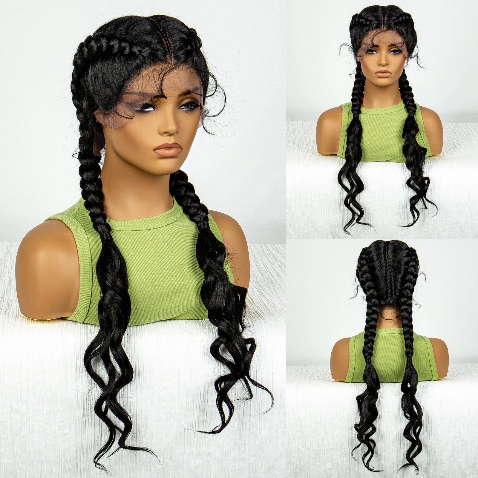 Synthetic Cornrow Braided Wigs with Curly Wave for Women Lace Frontal Afro Hair Braids Wig with Baby Hair for Girls 30 Inches