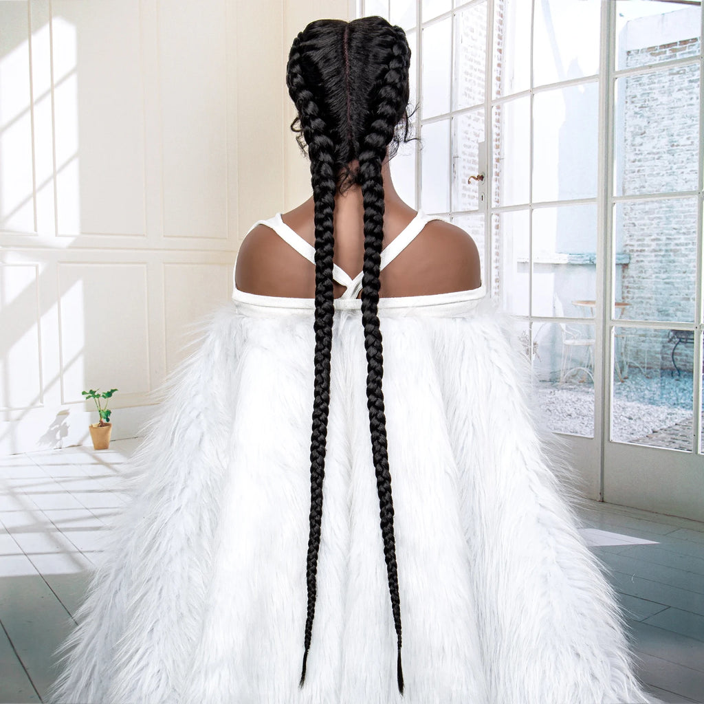 36 Inches Cornrow Braided Wigs Synthetic Lace Front Braids Wigs for Black Women Long Lace Wigs Double Braid Knotless