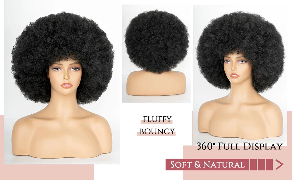 Synthetic Afro Kinky Curly Wig for Women Black 70s Bouncy and Soft Afro Puff Wigs Natural Looking Full Wigs for Party Cosplay