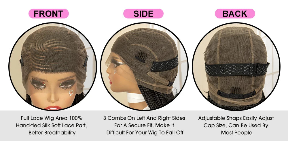 Synthetic Full Lace Cornrow Braided Wigs 36 inches Lace Frontal Square Knotless Box African Braiding Wig for Black Women