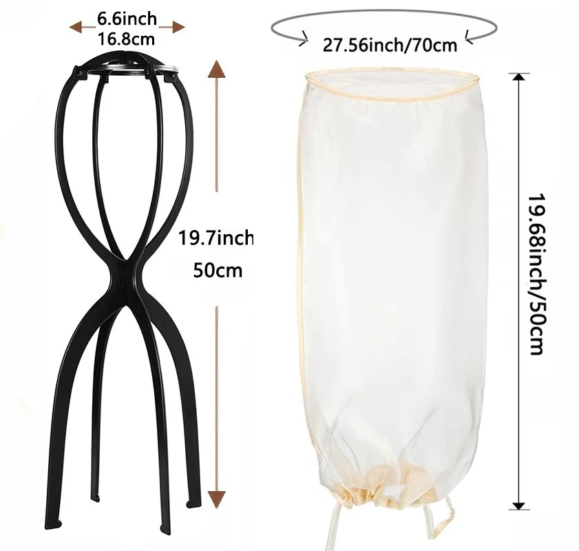 Wig Stand for All Wigs And Wig Storage Bags Adjustable Wig Bag with Drawstring Portable Travel Organizer for keep from Dirt Dust
