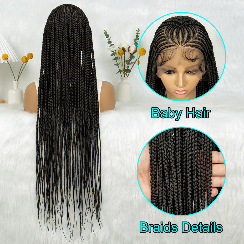 Box Braids Wig 36Inch Cornrow Braided Wigs Synthetic Full Lace  Braided Wig for Black Women Blended Lace Front Braiding Hair Wig