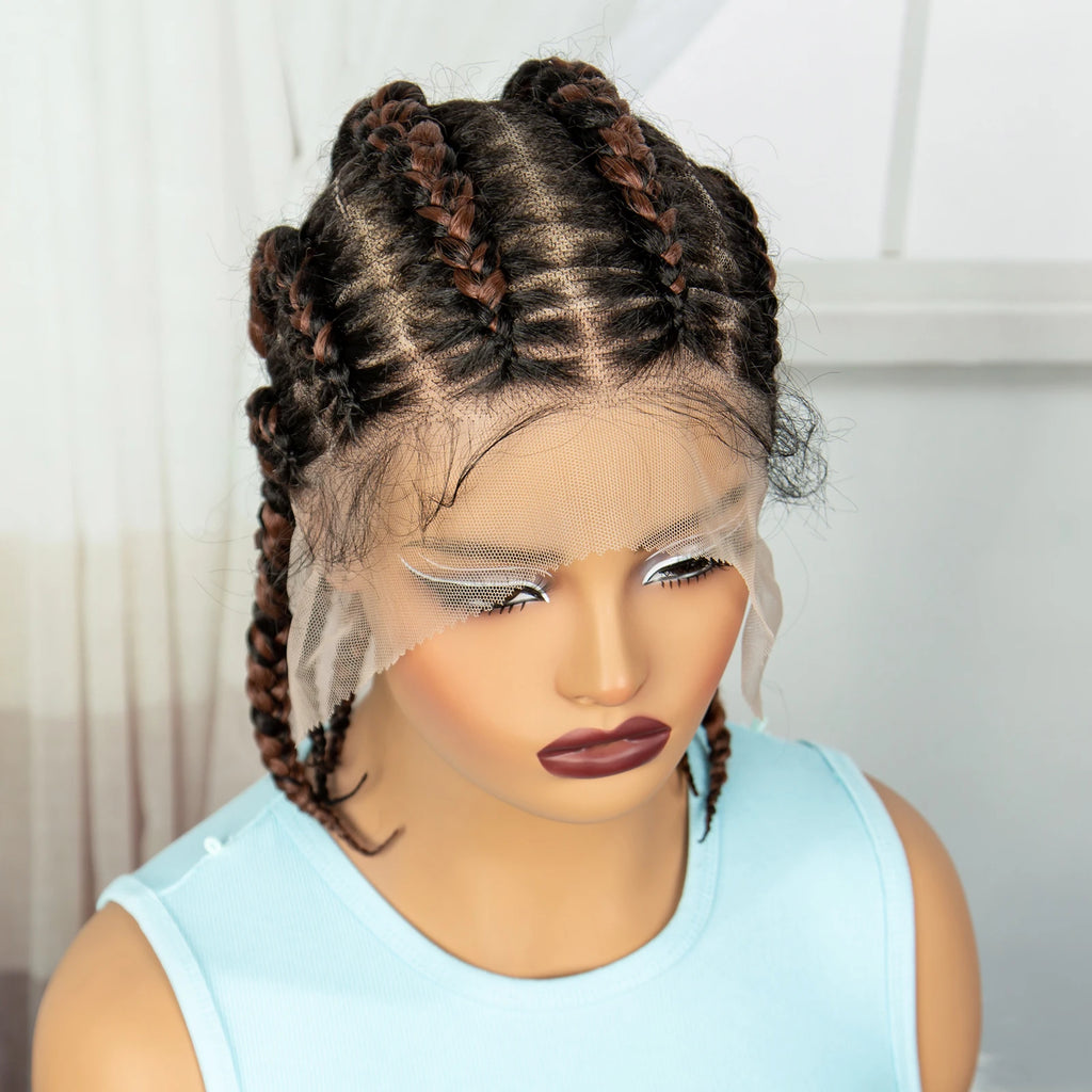 Short Cornrow Braided Wigs Synthetic Full Lace Braids Wig Lace Frontal Braiding Hair Wigs With Baby Hair for Black Women
