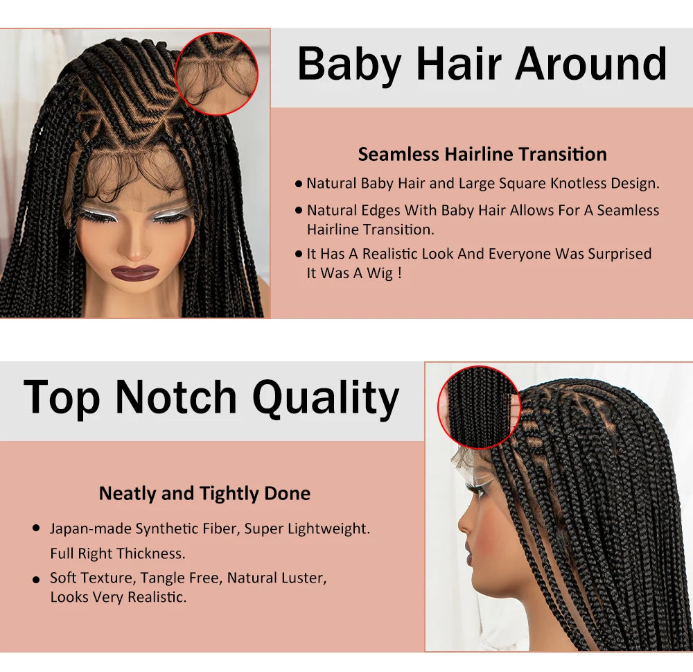 Cornrow Braided Wigs 36in Synthetic Full Lace Braiding Hair Wigs Knotless Lace Frontal Braids Wig with Baby Hair for Black Women