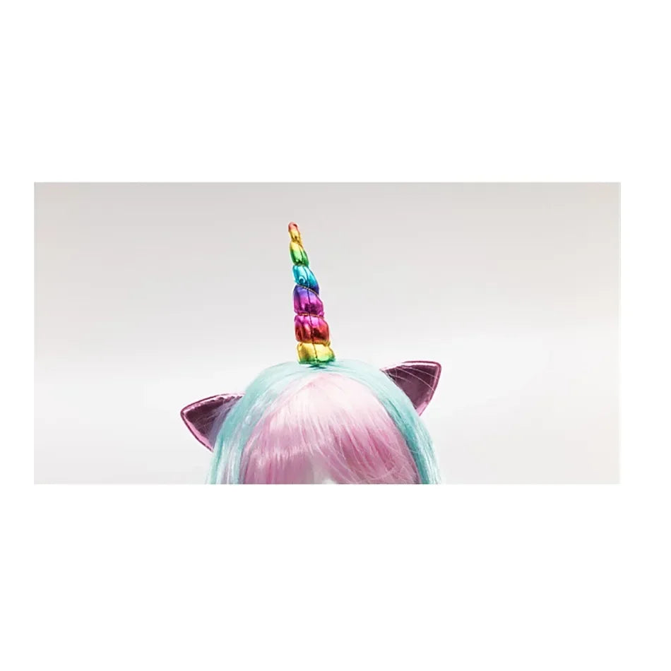 Girls Unicorn Cosplay Hairband Kids Dress UP Wigs Princess Fancy Outfits Accessories Baby Girl Rainbow Braid Synthetic Hair