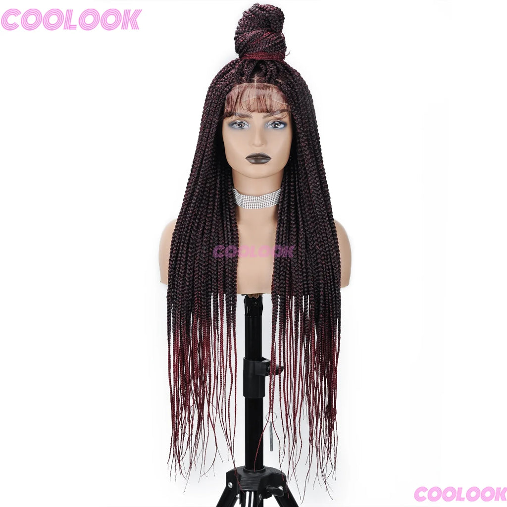 36" Synthetic Box Braided Wigs For Black Women Cornrow Braids Lace Wigs Braids African Wigs