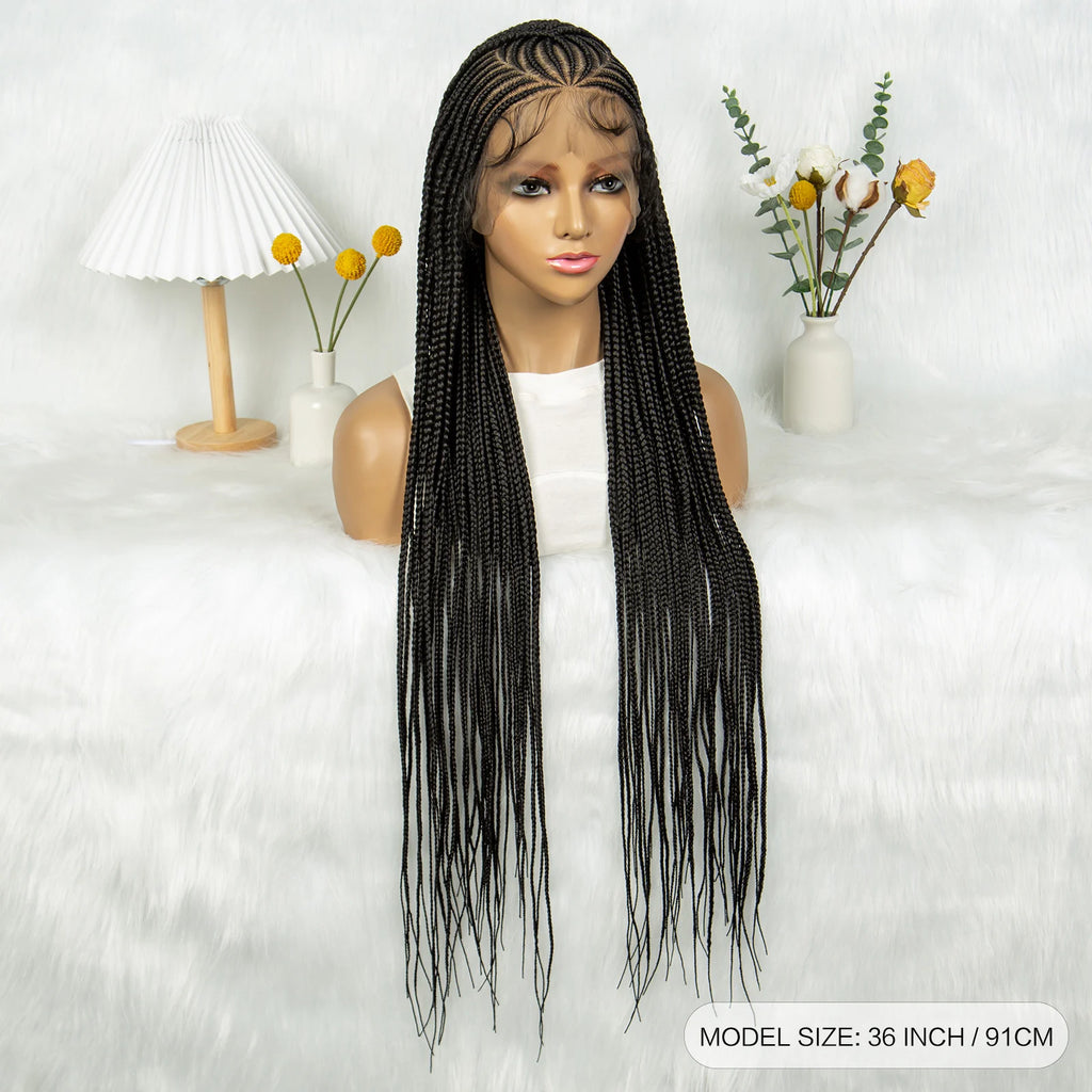 Box Braids Wig 36Inch Cornrow Braided Wigs Synthetic Full Lace  Braided Wig for Black Women Blended Lace Front Braiding Hair Wig