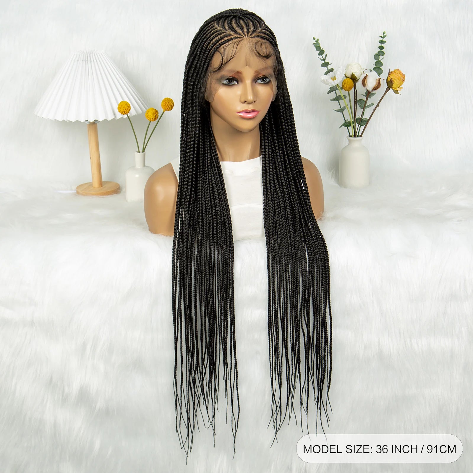 Box Braids Wig 36Inch Cornrow Braided Wigs Synthetic Full Lace  Braided Wig for Black Women Blended Lace Front Braiding Hair Wig