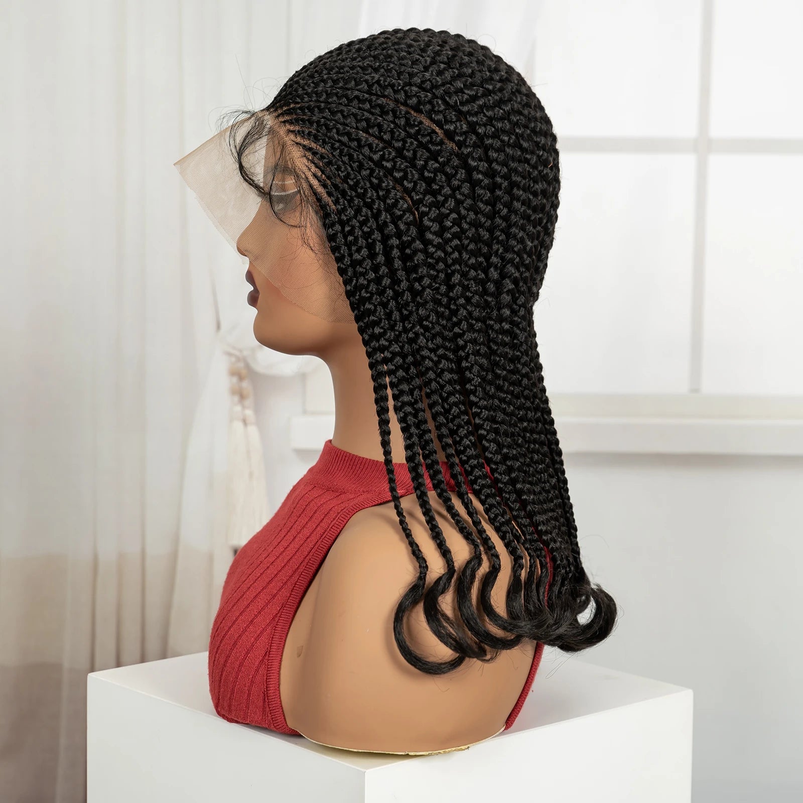 18in Cornrow Braided Wig with Wavy Ends Synthetic Full Lace Braided Lace Wig with Baby Hair Knotless Braids Wigs for Black Women