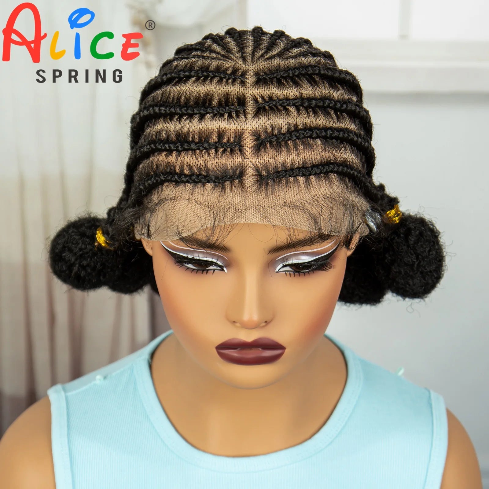 10Inch Short Natural Cornrow Braided Wigs with Baby Hair Synthetic Transparent Full Lace Handmade Bantu Braids Wigs for Women