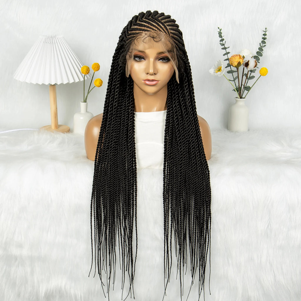 32Inch Cornrow Braided Wigs Synthetic Box Braids Wig Full Lace  Braided Wig for Black Women Blended Lace Front Braiding Hair Wig
