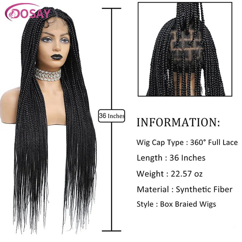 36Inch Synthetic Long Box Braided Wig Full Lace Straight Cornrow Braiding Wig Burgundy Knotless Cornrow Braid Wig With Baby Hair