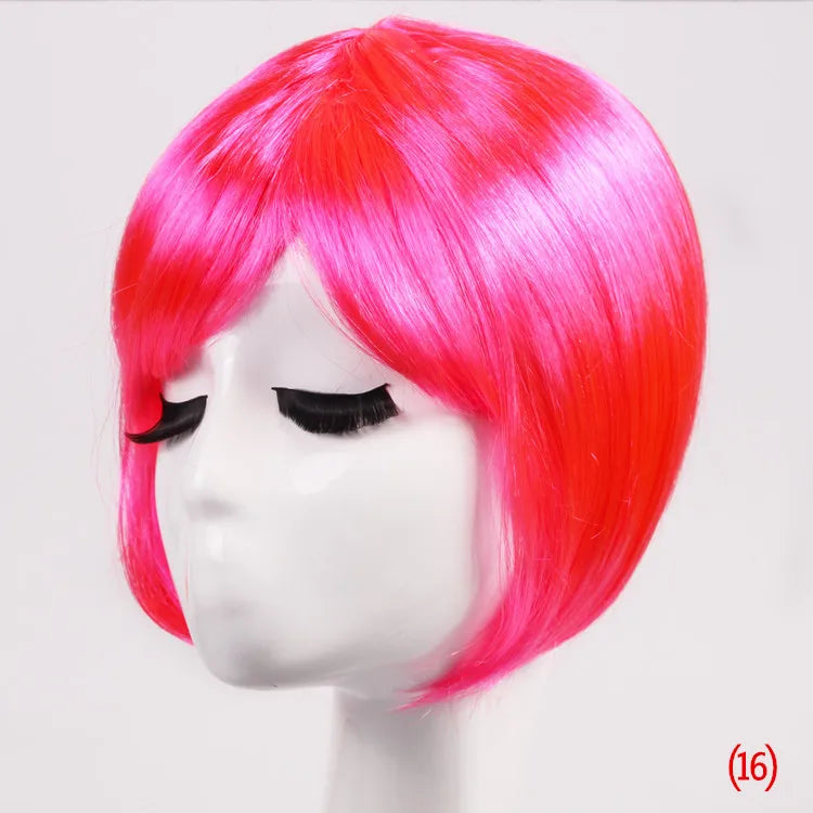 Synthetic Short BOB Full Wig Multiple Colors Cosplay Halloween Party Short Hair Solid Color Wigs