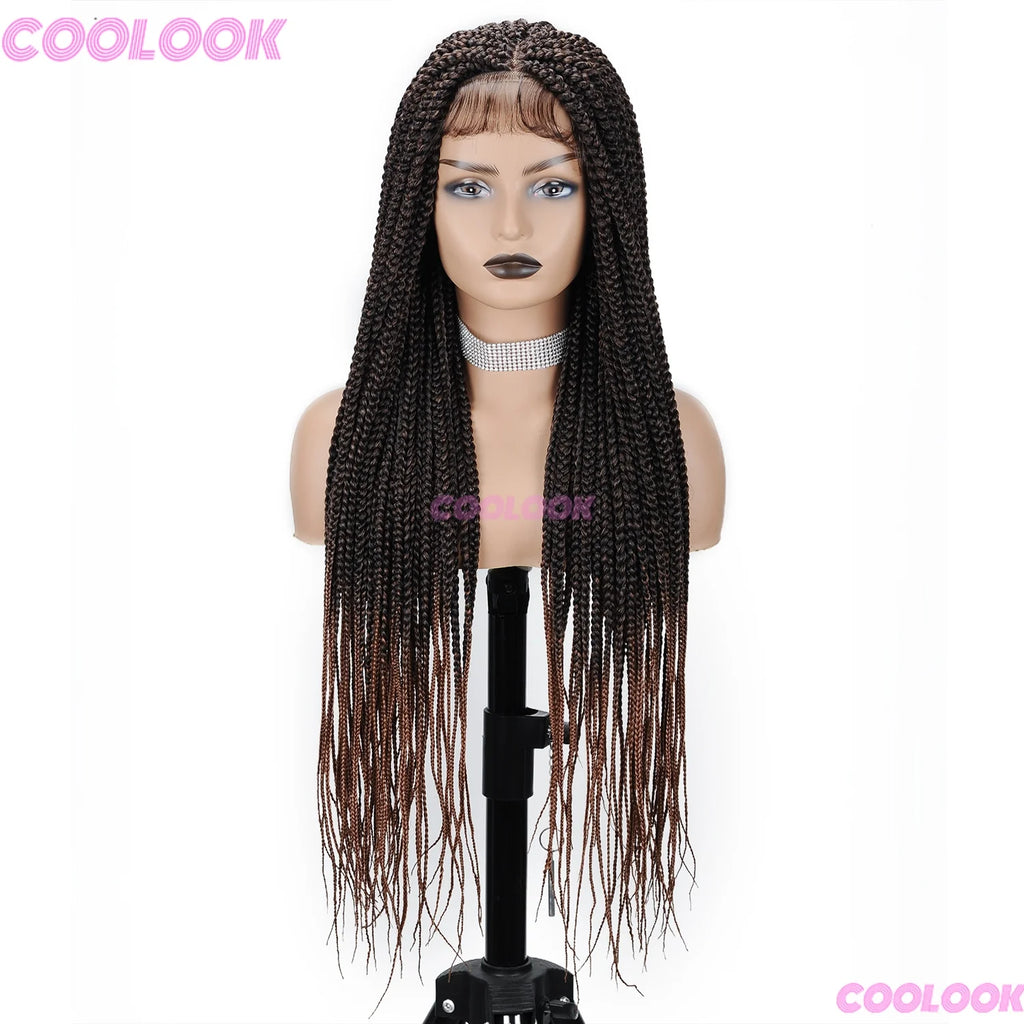 36" Synthetic Box Braided Wigs For Black Women Cornrow Braids Lace Wigs Braids African Wigs