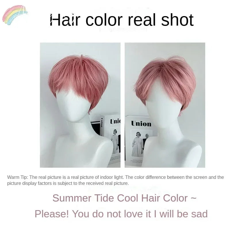 Pink Short Wig for Boy Men Cool Cosplay Blonde Black Wigs Synthetic Wig Heat Resistant Fiber Peruca Cacheada Sintetica