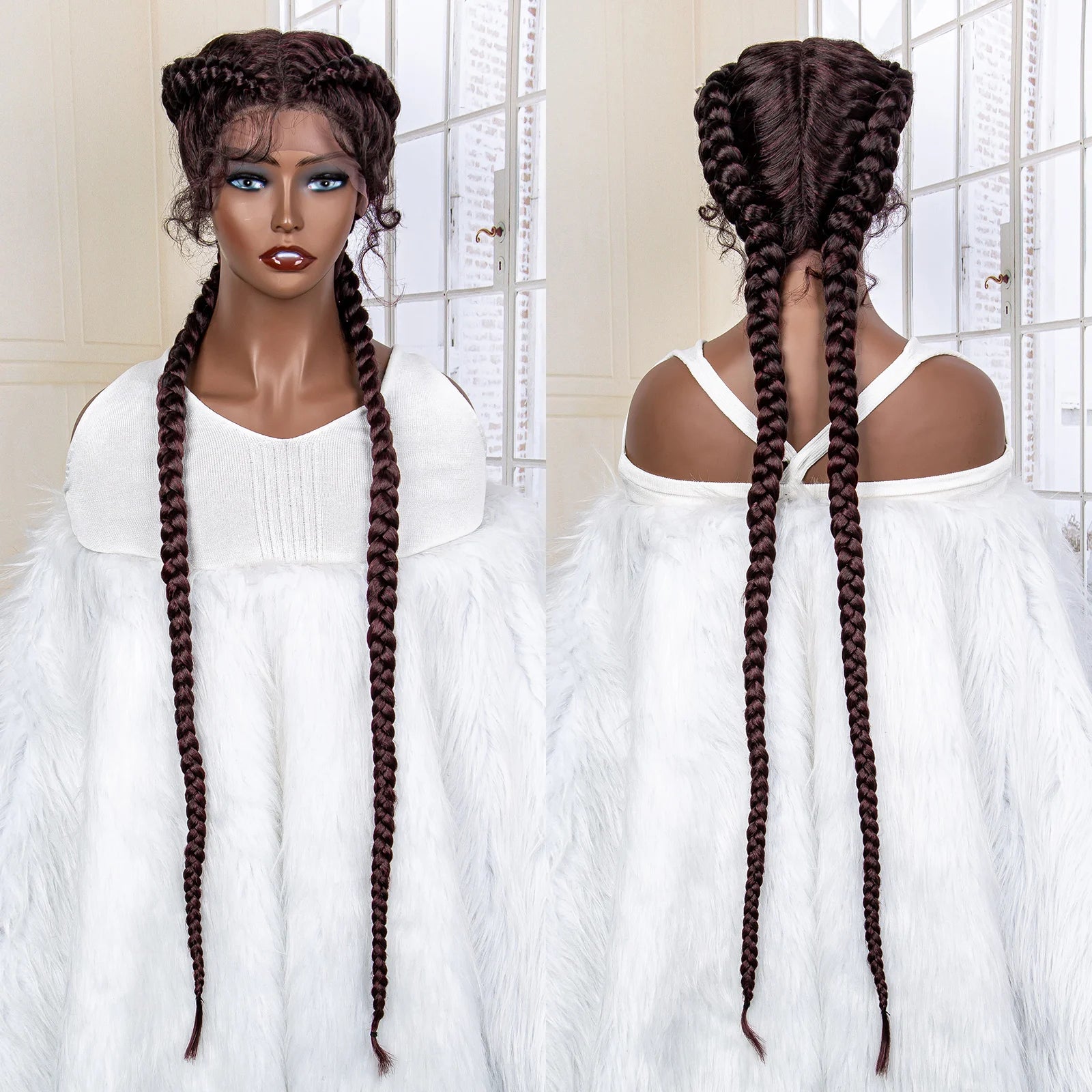 36 Inches Cornrow Braided Wigs Synthetic Lace Front Braids Wigs for Black Women Long Lace Wigs Double Braid Knotless