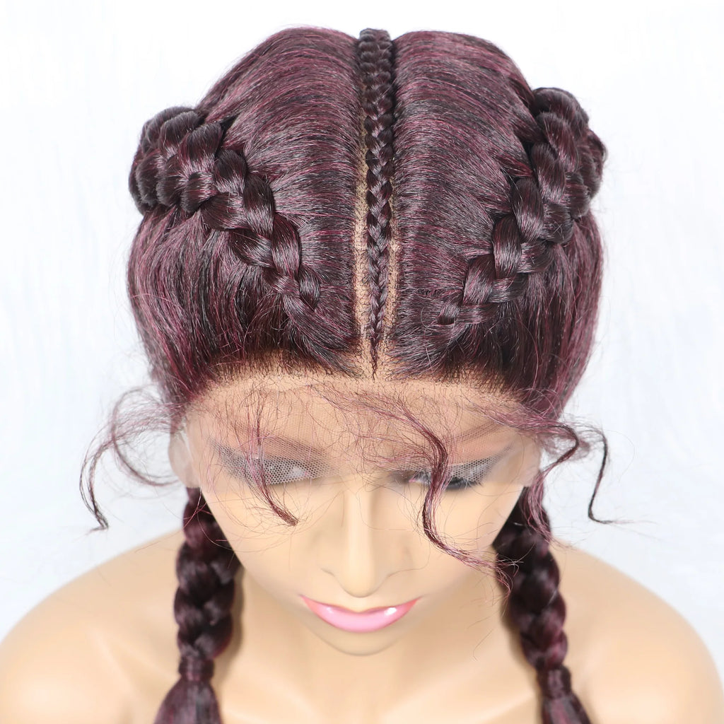 Synthetic Cornrow Braided Wigs with Curly Wave for Women Lace Frontal Afro Hair Braids Wig with Baby Hair for Girls 30 Inches