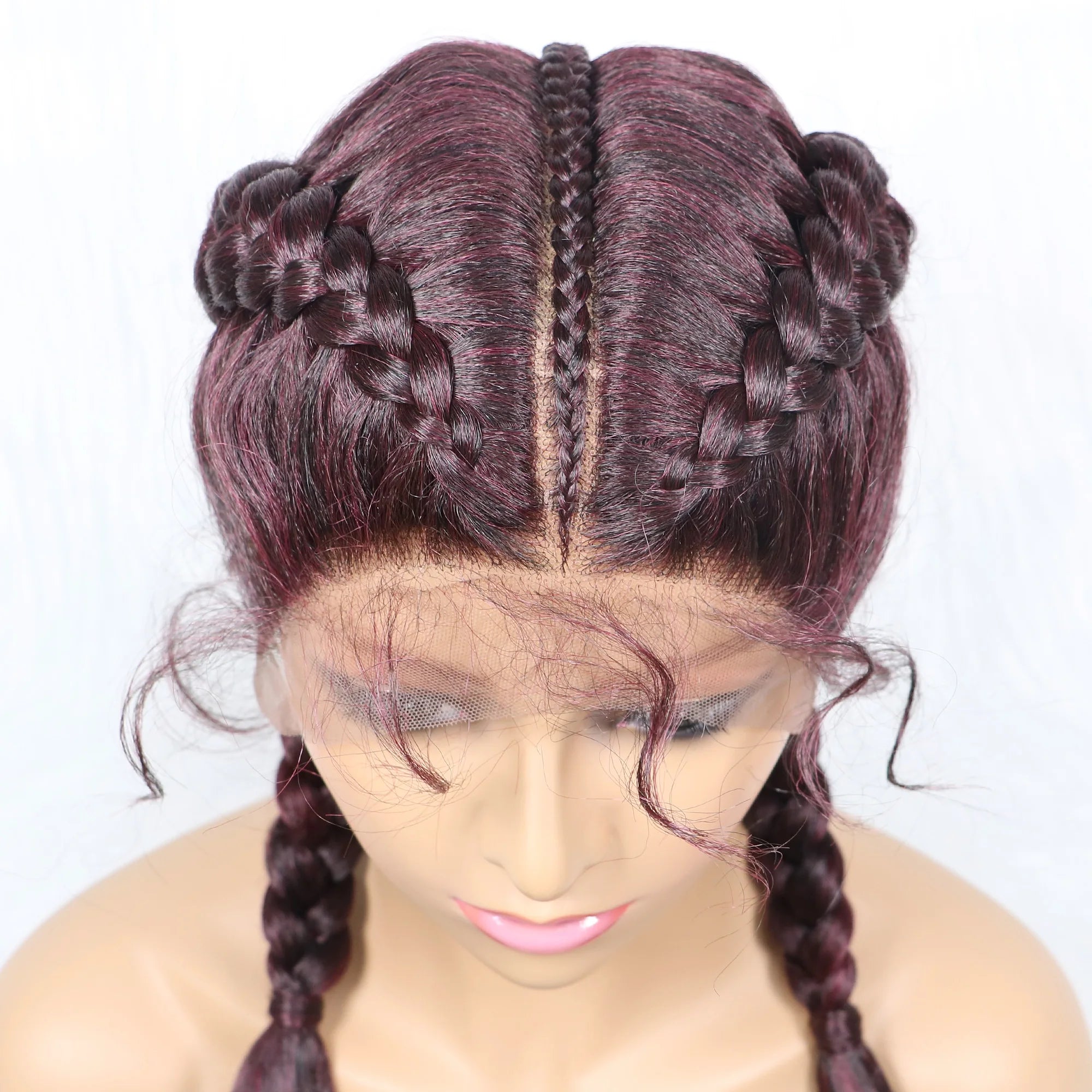 Synthetic Cornrow Braided Wigs with Curly Wave for Women Lace Frontal Afro Hair Braids Wig with Baby Hair for Girls 30 Inches