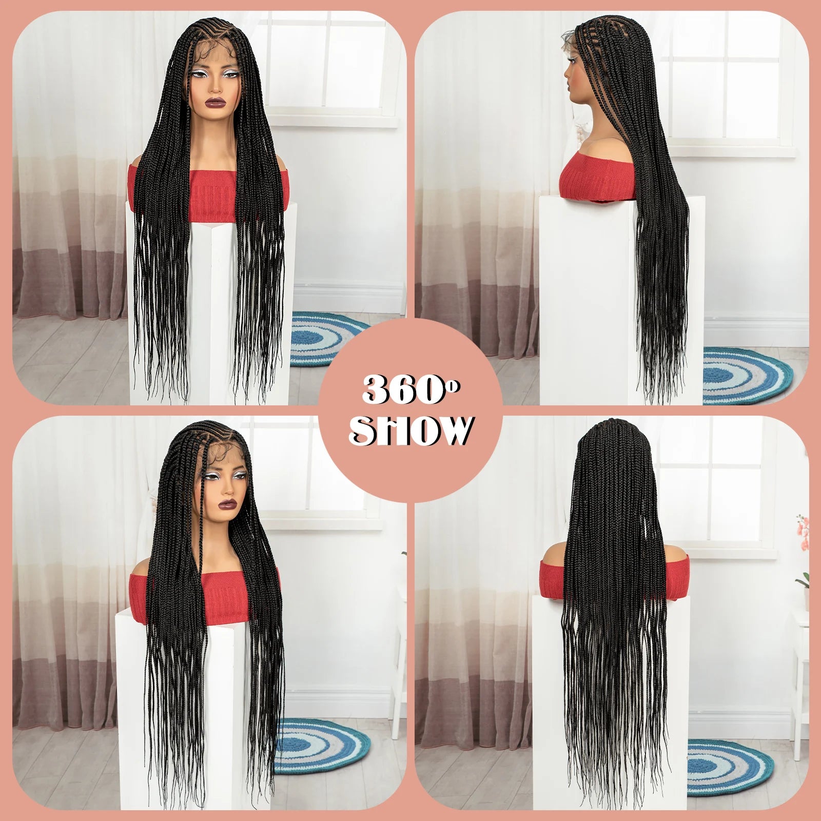 Cornrow Braided Wigs 36in Synthetic Full Lace Braiding Hair Wigs Knotless Lace Frontal Braids Wig with Baby Hair for Black Women