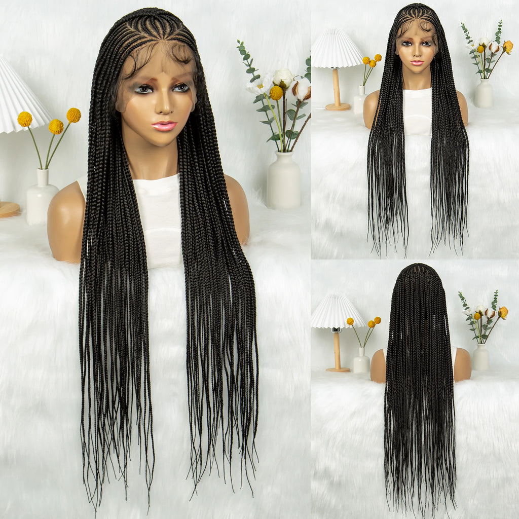 Box Braids Wig 36Inch Cornrow Braided Wigs Synthetic Full Lace  Braided Wig for Black Women Blended Lace Front Braiding Hair Wig