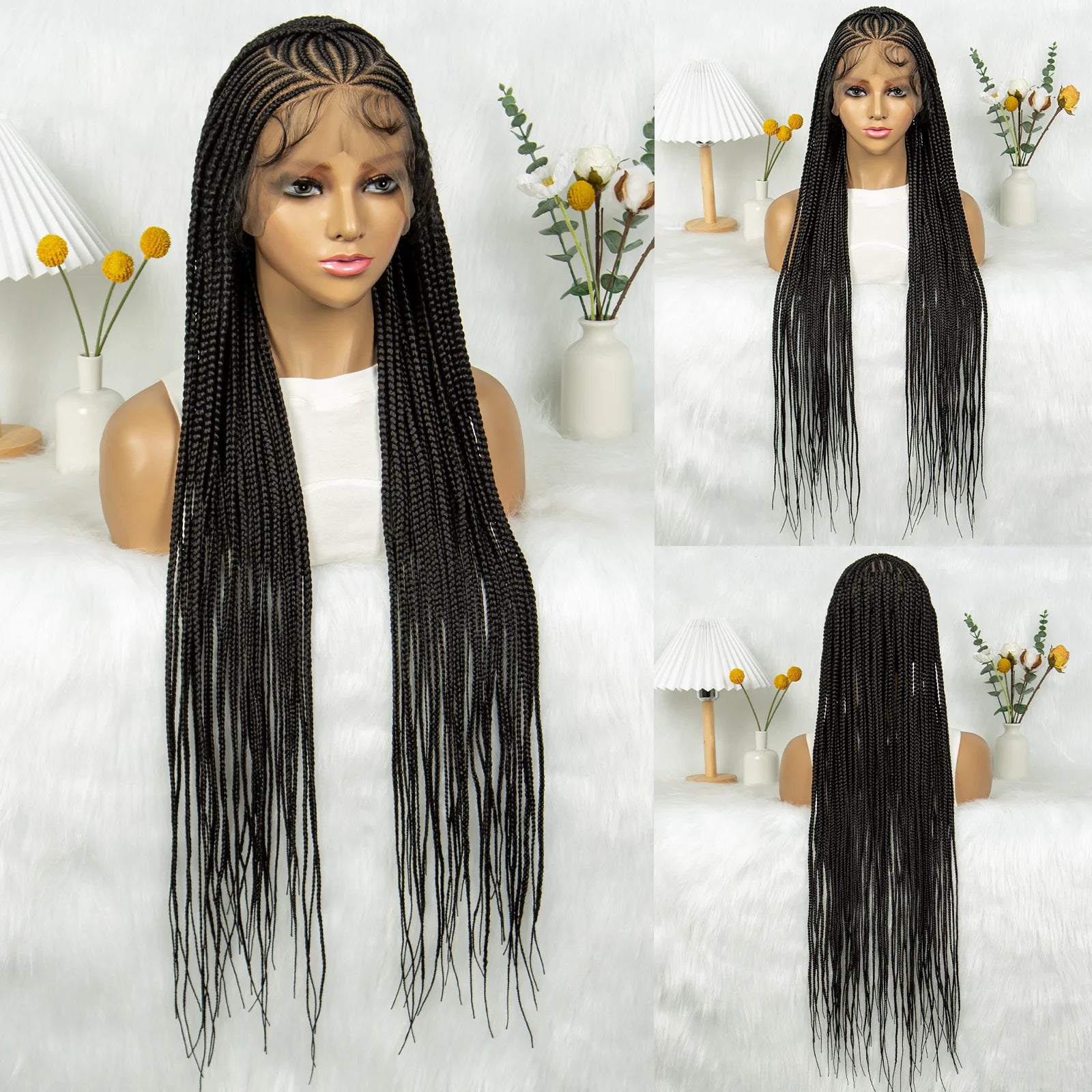 Box Braids Wig 36Inch Cornrow Braided Wigs Synthetic Full Lace  Braided Wig for Black Women Blended Lace Front Braiding Hair Wig
