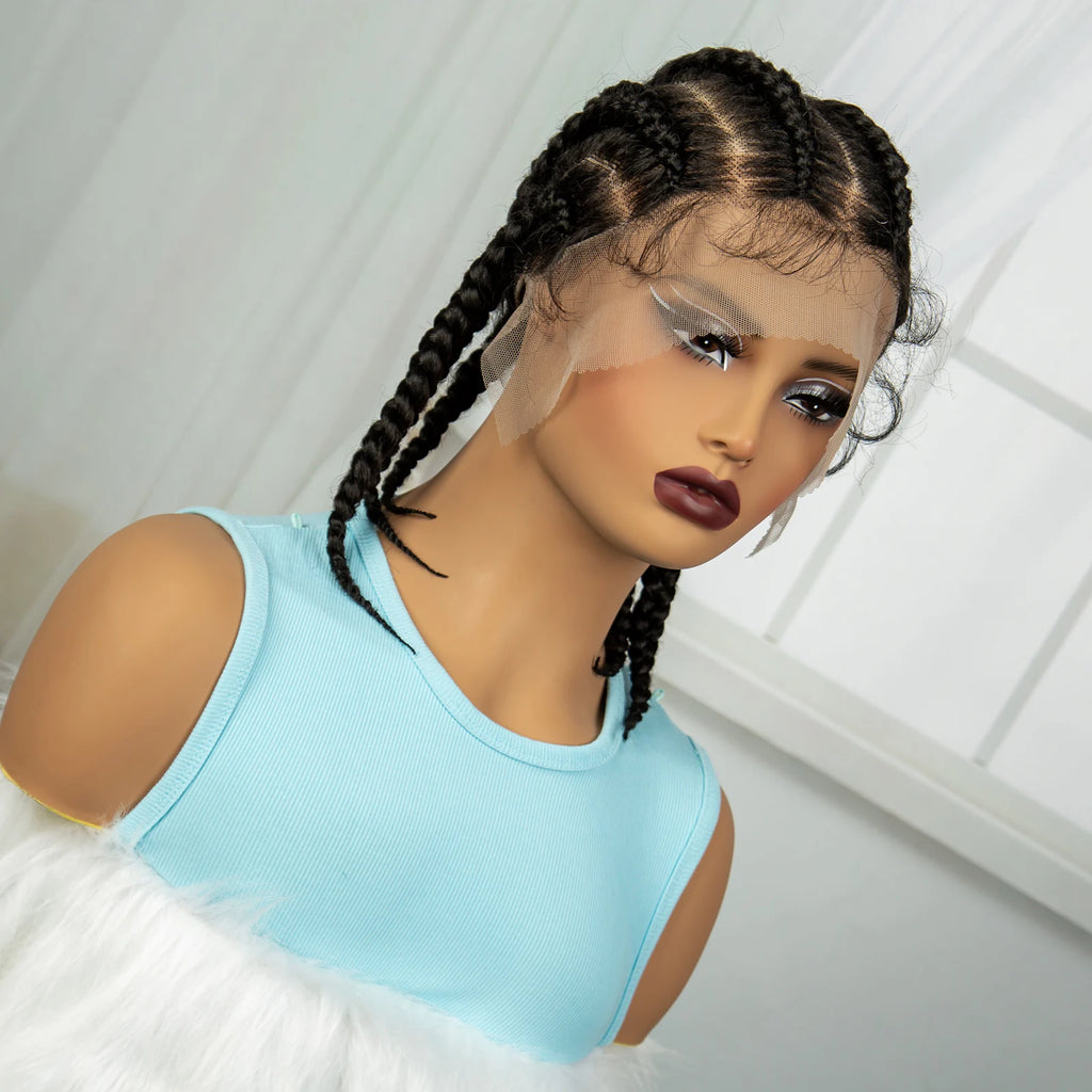 Short Cornrow Braided Wigs Synthetic Full Lace Braids Wig Lace Frontal Braiding Hair Wigs With Baby Hair for Black Women
