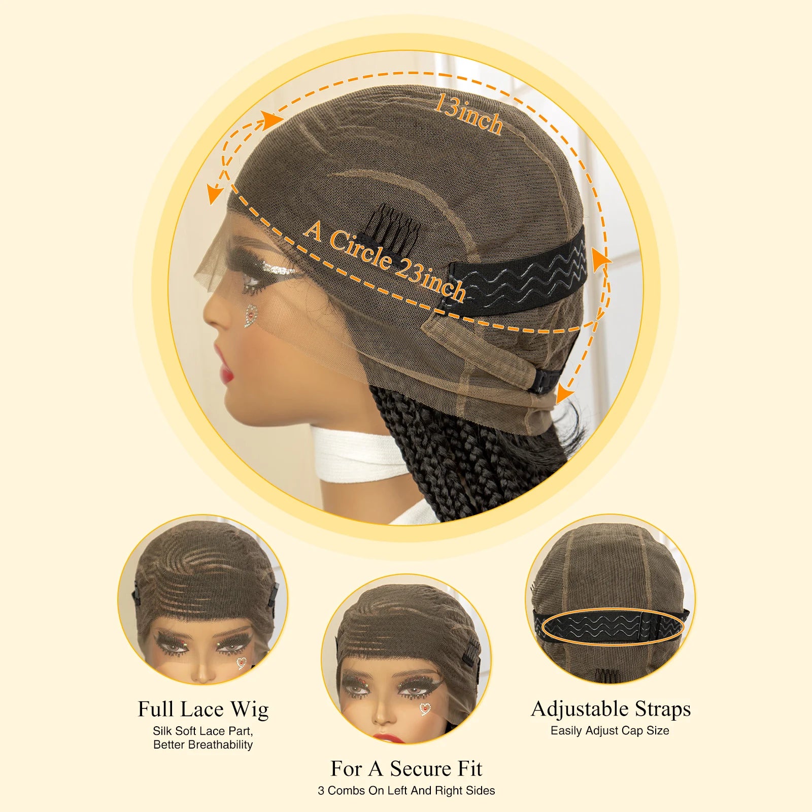 Synthetic Full Lace Cornrow Braided Wigs 36 inches Lace Frontal Square Knotless Box African Braiding Wig for Black Women
