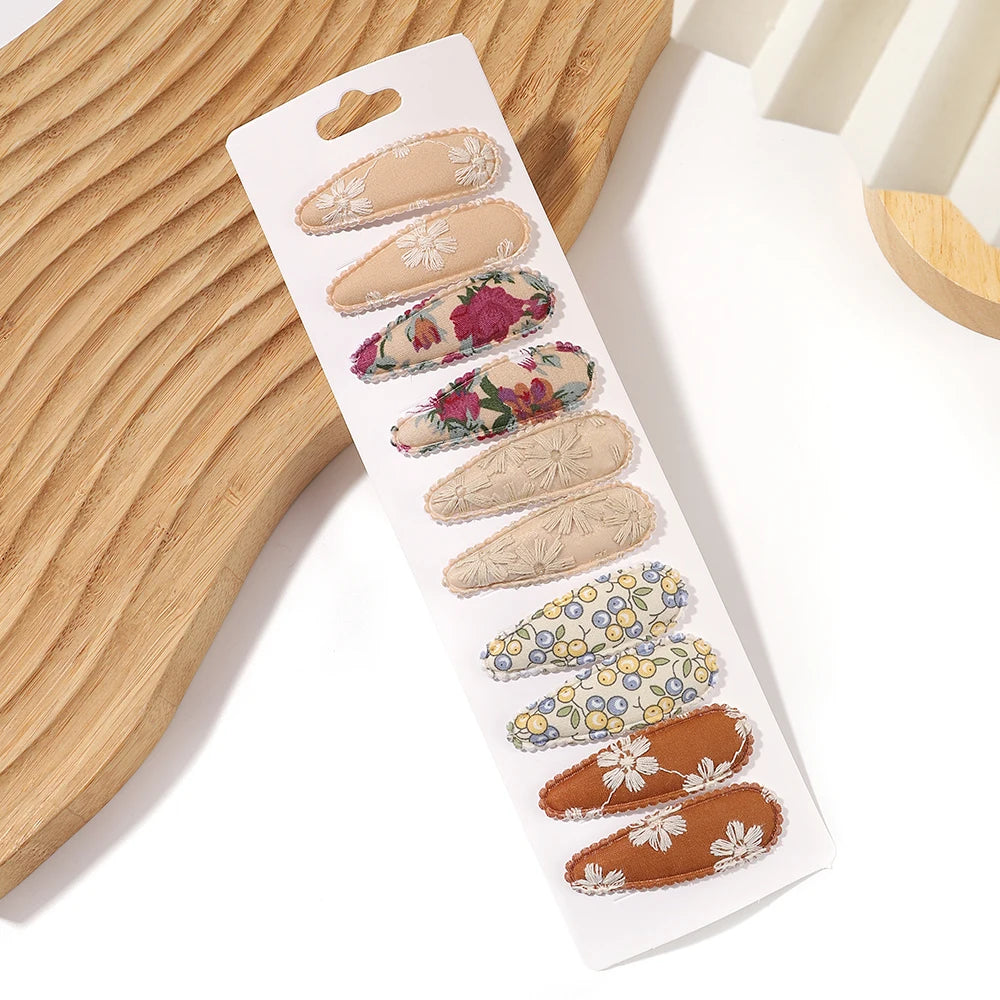 10Pcs/Lot Fresh Print Cotton Alloy Hair Clips for Kids Fabric Plaid BB Hairpins Girl Hairgripe Headwear Baby Hair Accessories