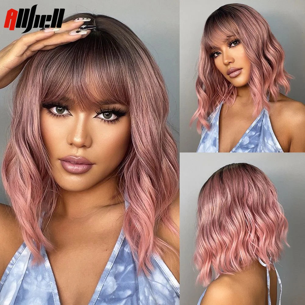 Short Curly Wavy White Synthetic Wig White Lolita Hair Wig with Bangs for Women Natural Cosplay Party Halloween Heat Resistant
