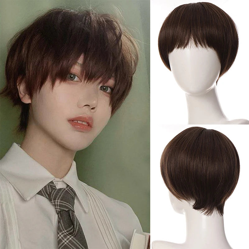 Synthetic Short Curly Boy  Party Hair Wig Black Brown Natural Fake False Hair For Men Handsome Breathable Christmas Halloween