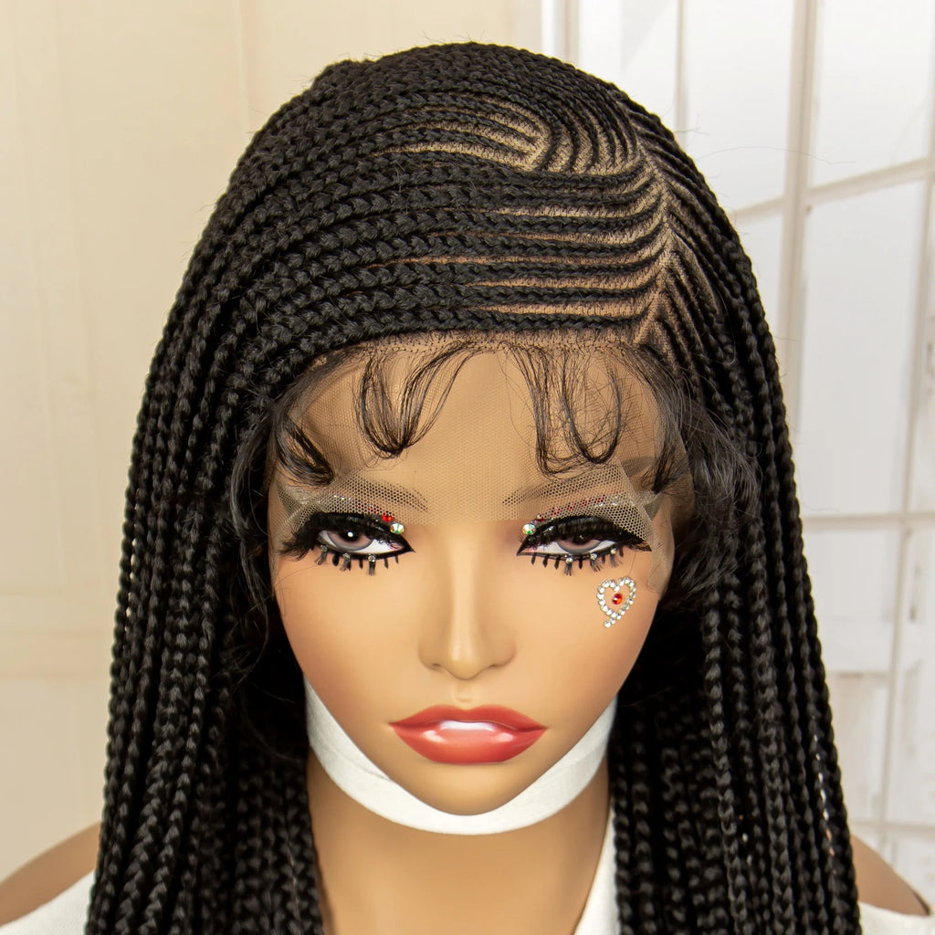 Synthetic Full Lace Cornrow Braided Wigs 36 inches Lace Frontal Square Knotless Box African Braiding Wig for Black Women