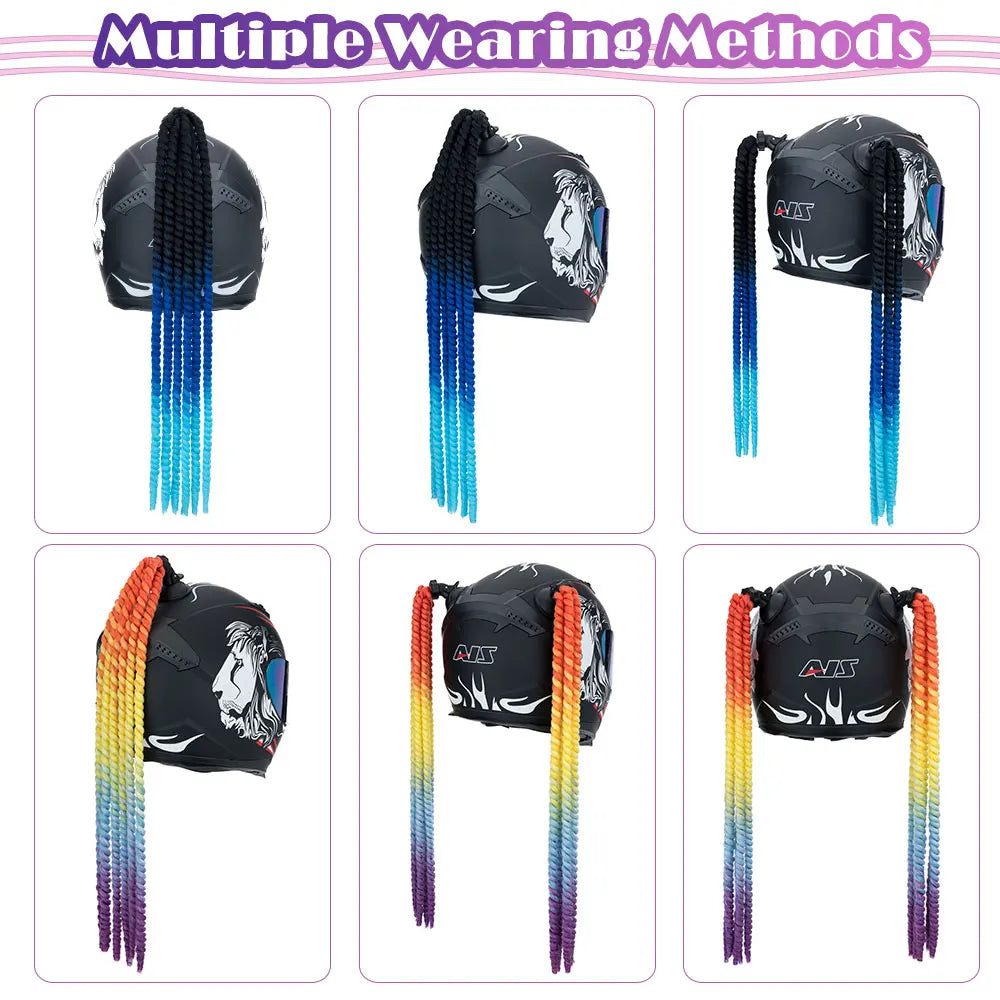 Snoilite 24" Synthetic Ponytail Hair Extensions - Suction Cup Design for Motorcycle Helmets Twist Pigtail - Helmet Not Included