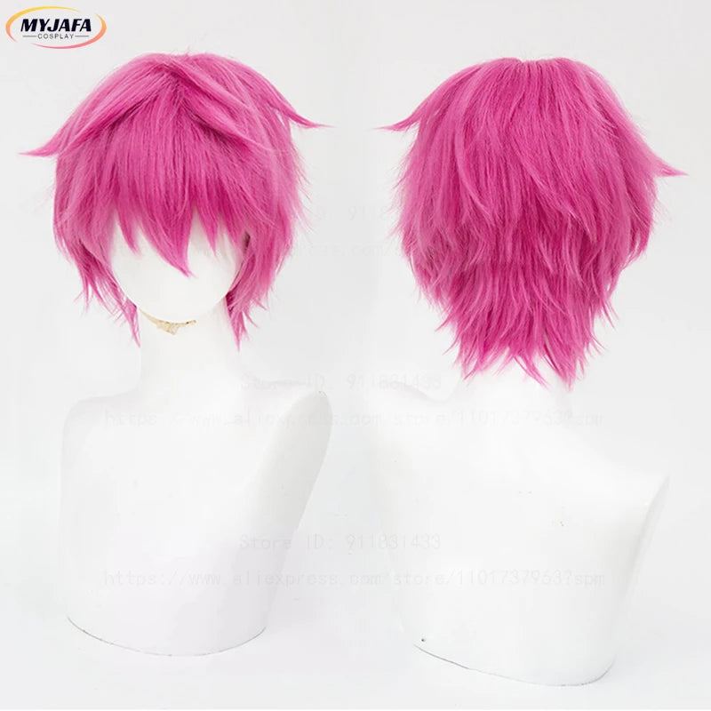 High Quality Saiki Kusuo Cosplay Wig Rose Pink Short Heat Resistant Synthetic Hair Anime Role Play Wigs + Wig Cap