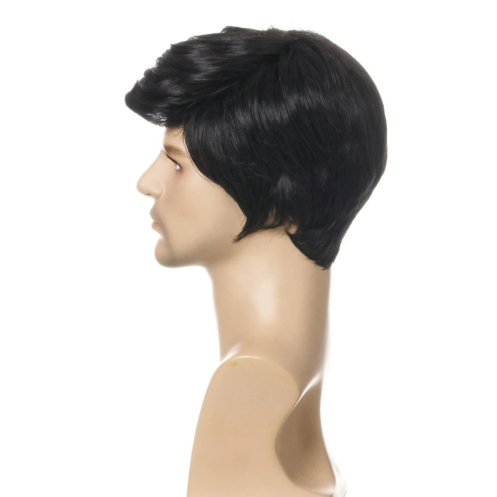 Exceptional! Fashion Wig Short Black Male Straight Synthetic Wig for Men Hair Fleeciness Realistic Natural Black Toupee Wigs
