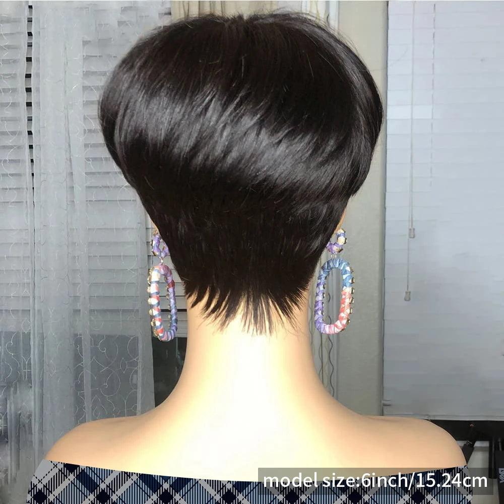 Human Hair Wigs for Women with Bangs 150% Density Straight Hair, Short Pixie Cut Human Hair Wig, Full Machine Made for Daily Wea