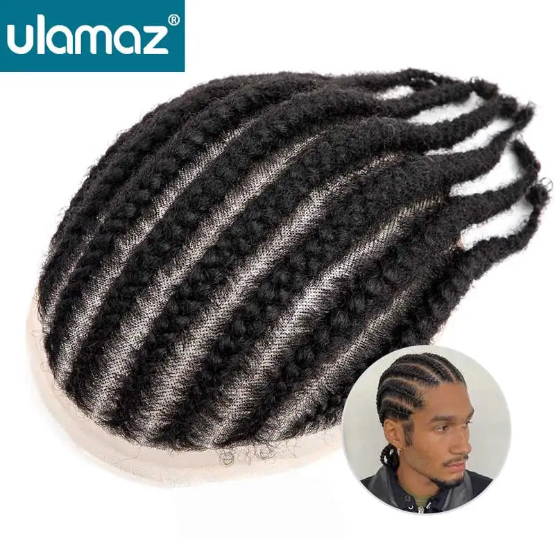Cornrow Braids Full Lace Men's Wig 8-Strand Braid Toupee Human Hair French Lace Male Hair Prosthesis Braided Hair System For Man