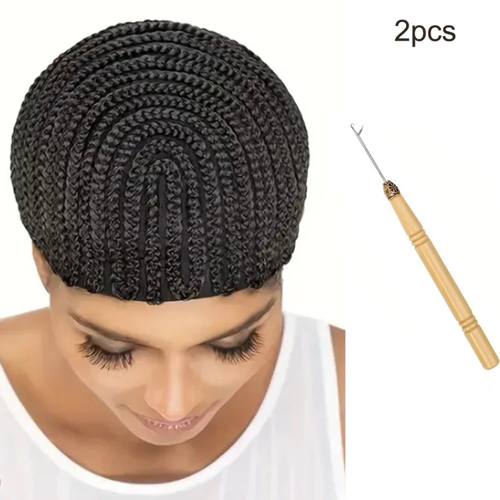 2Pcs Crochet Cornrow Wig Cap forWomen Braided Cap for Weaving Making Wigs with Clips Inside Stretchy Braid Cap
